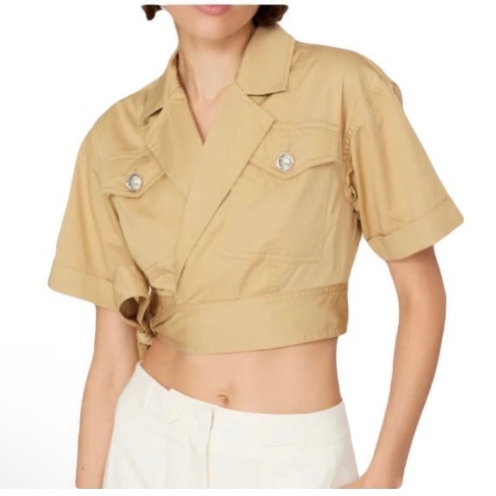 Derek Lam Khaki Cotton Wrap Cropped Top Short Sleeve Utility Size US 8 (I)